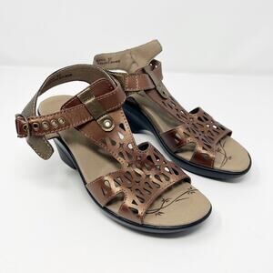 Dromedaris Dark Gold Women's Strap Wedge Leather Sandals Size 37/6.5